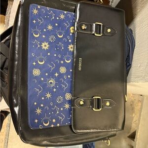 Ecosusi Black Messenger Bag with Navy Star-Print Panel